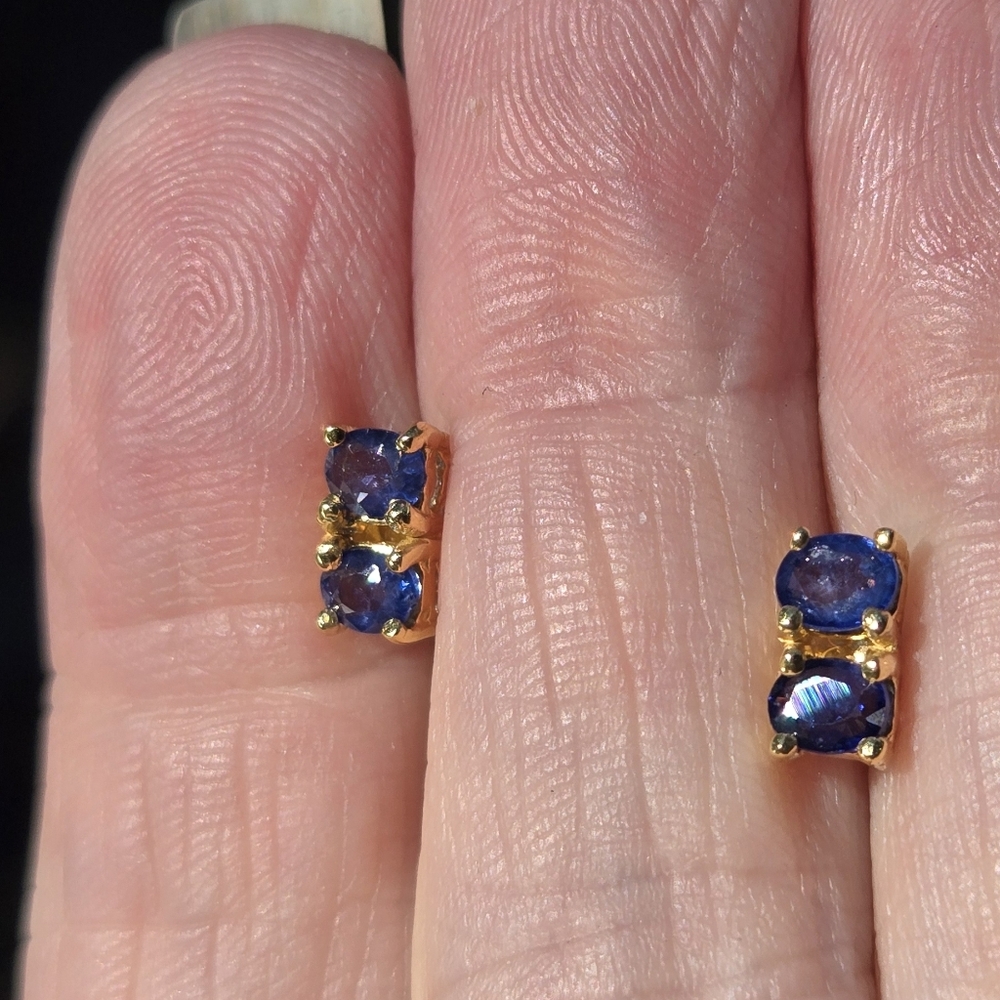 Sapphire Natural Cushion Cut Gemstone Stetling & Gold Earrings 2keach - Picture 4 of 8